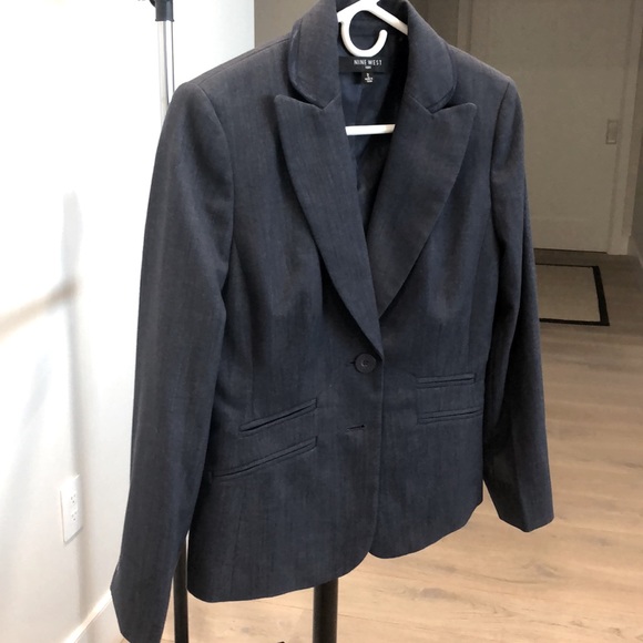 Womens sz 2 fitted denim suit blazer with shoulder pads - Picture 2 of 9